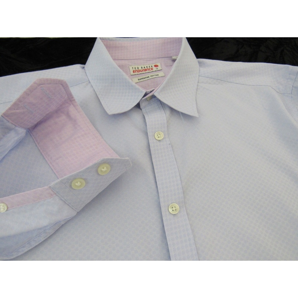 Ted Baker Endurance Mens Contrast Collar Purple Solid Geometric Shirt Size 16 - Picture 2 of 7